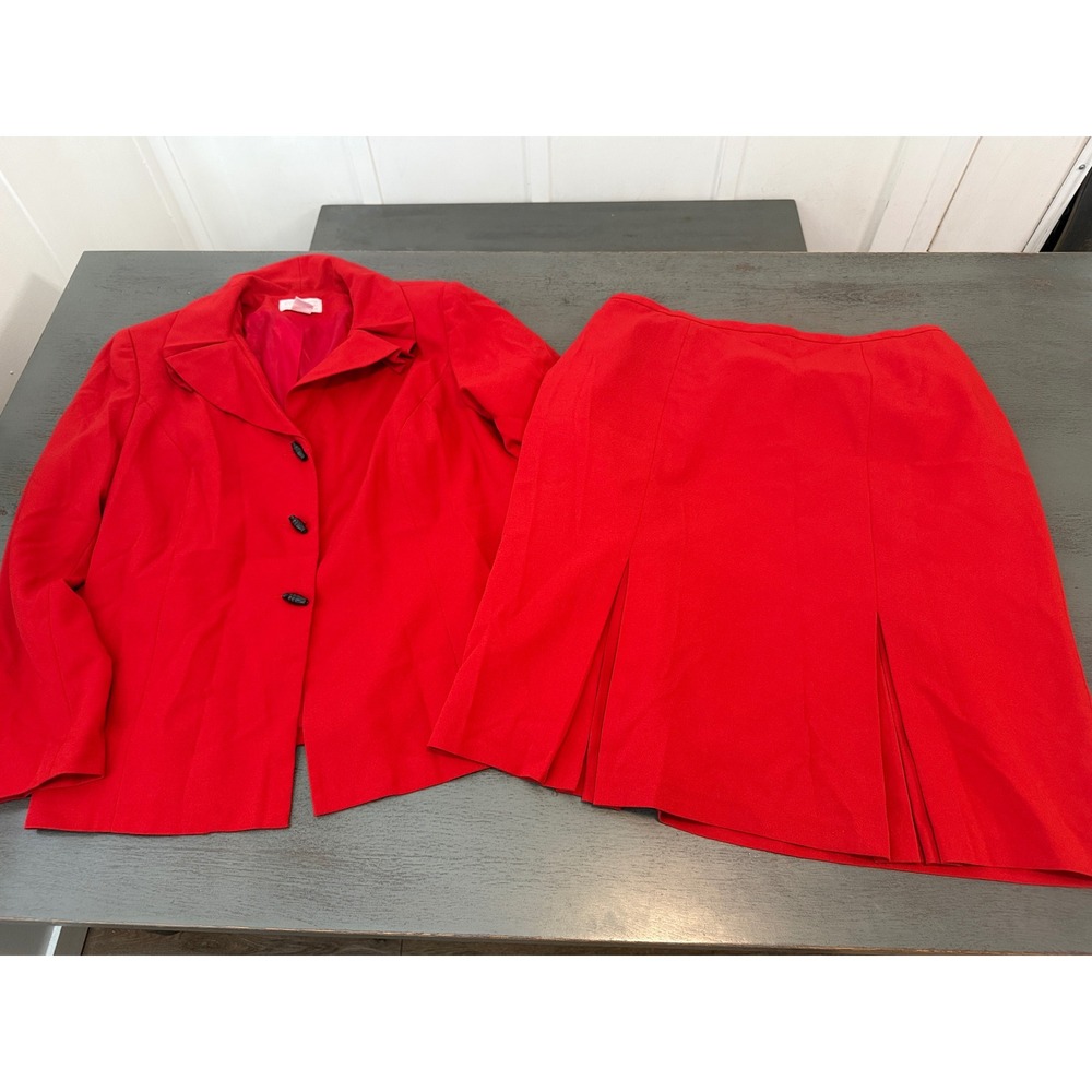 Studio C Plus Red Skirt Suit Set Blazer & Pleated Skirt Size 18W Professional